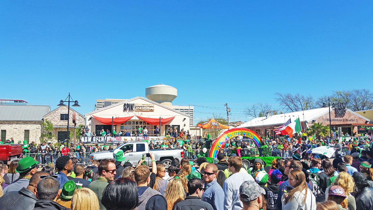 The end of the St. Patrick's Day Parade near SMU in Dallas.