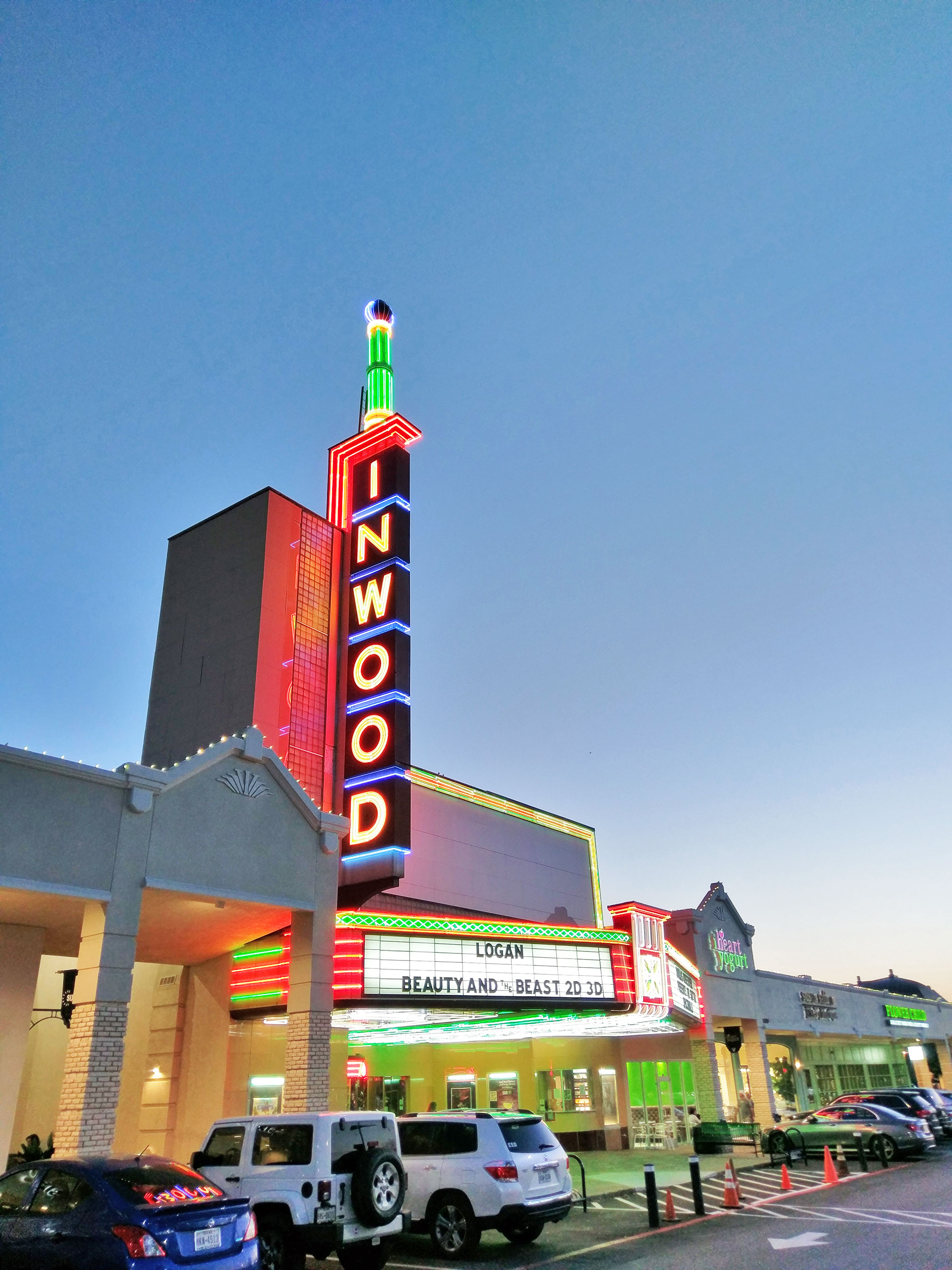 The Inwood Theatre on a spring evening in Dallas, Texas.