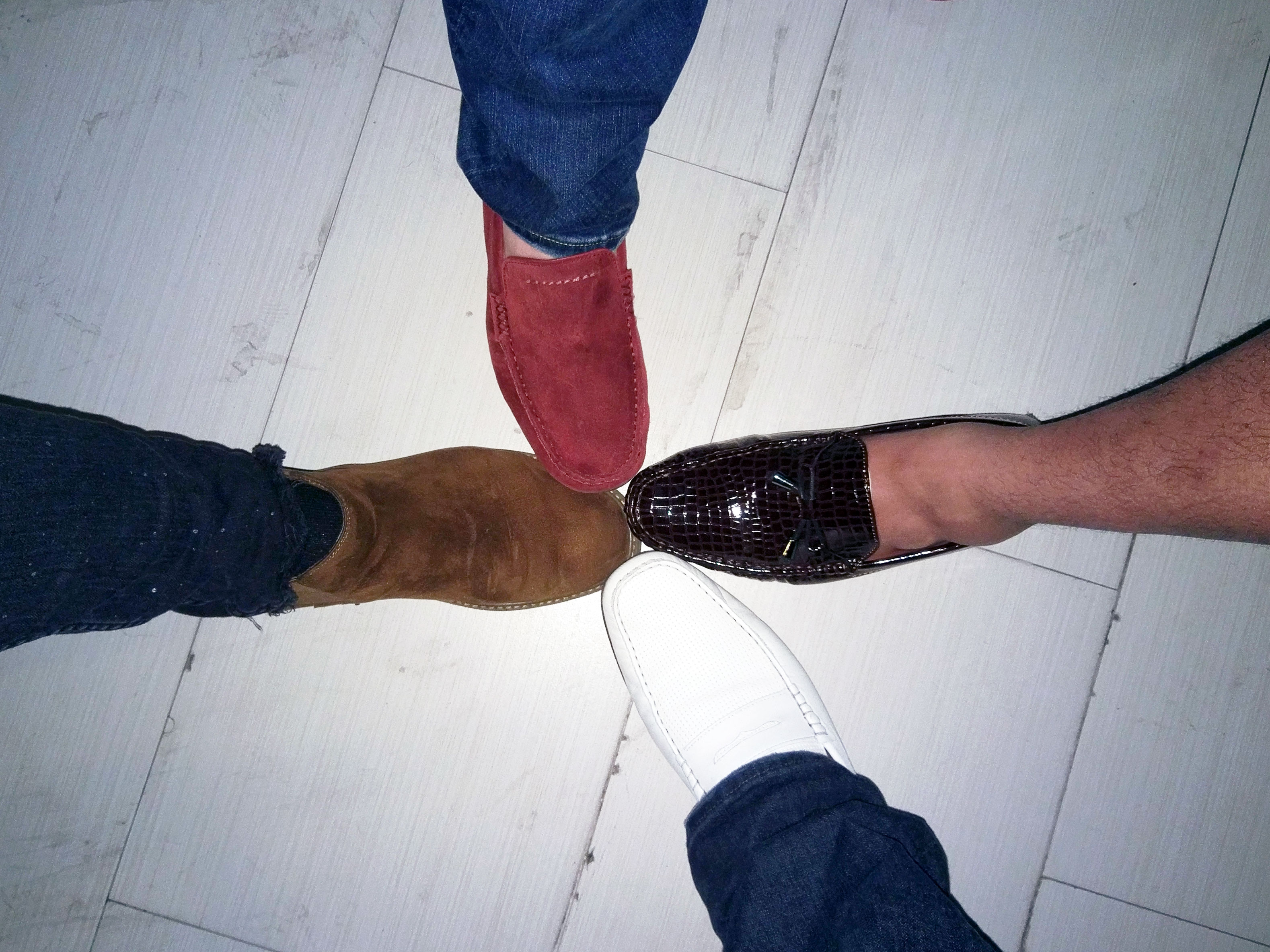 Comparing our shoes at an Oak Lawn happy hour.
