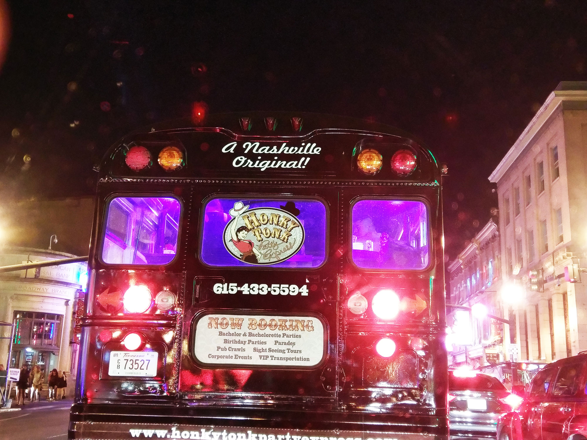 A bachelorette party bus in downtown Nashville, TN.
