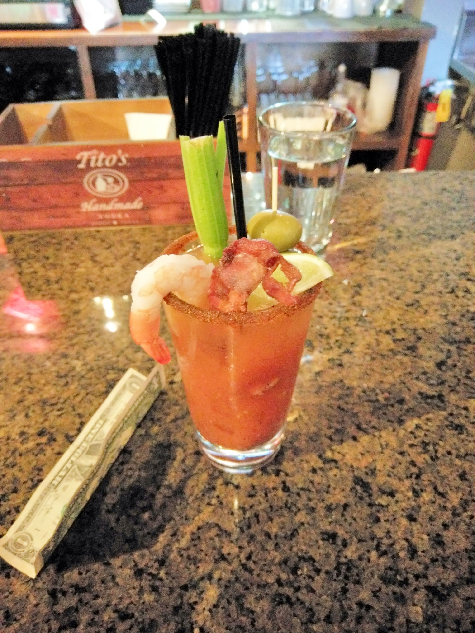 A bloody Mary cocktail during drag brunch at Suzy Wong's in Nashville.