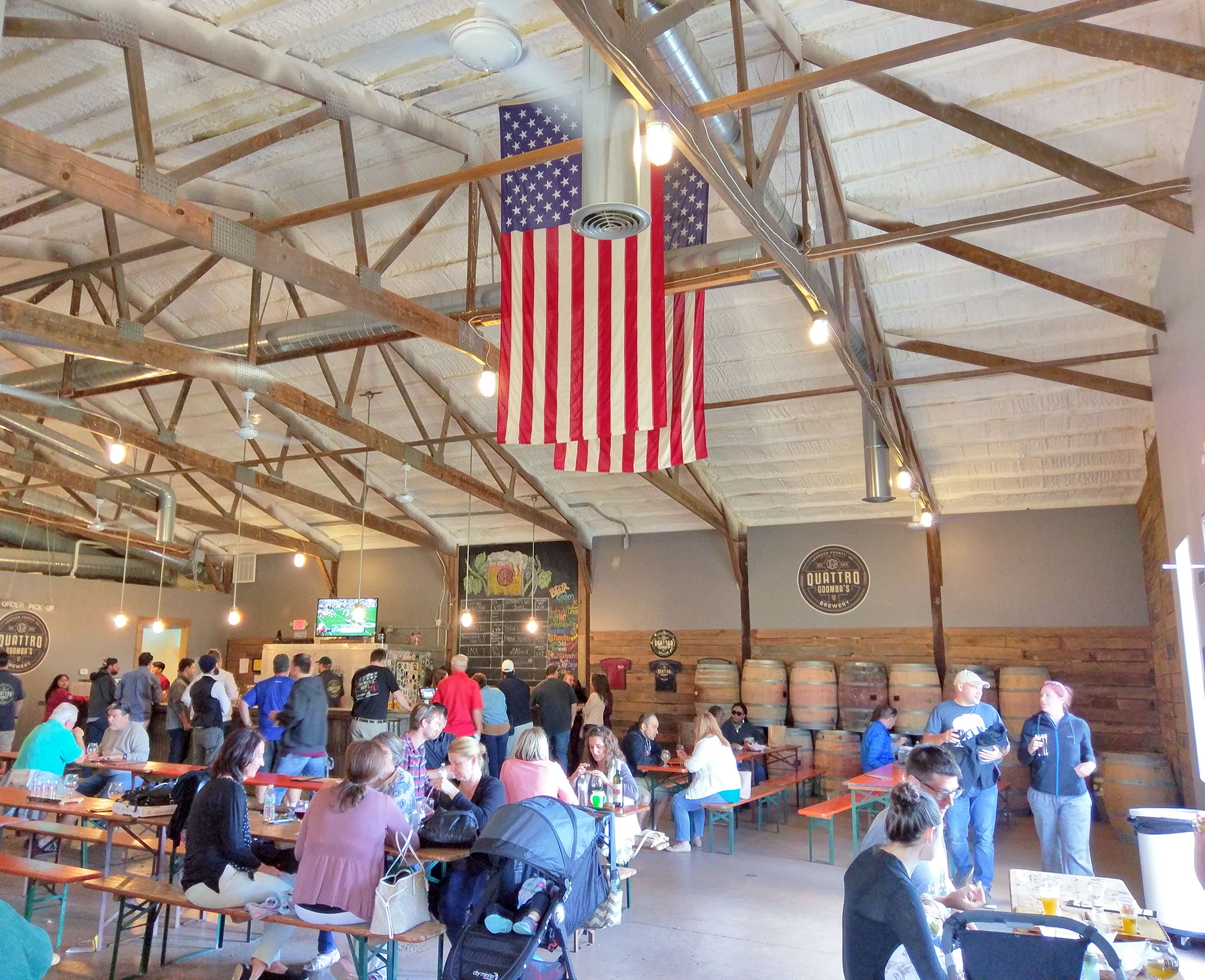 The main hall of Quattro Goombas Brewery in Middleburg, Virginia
