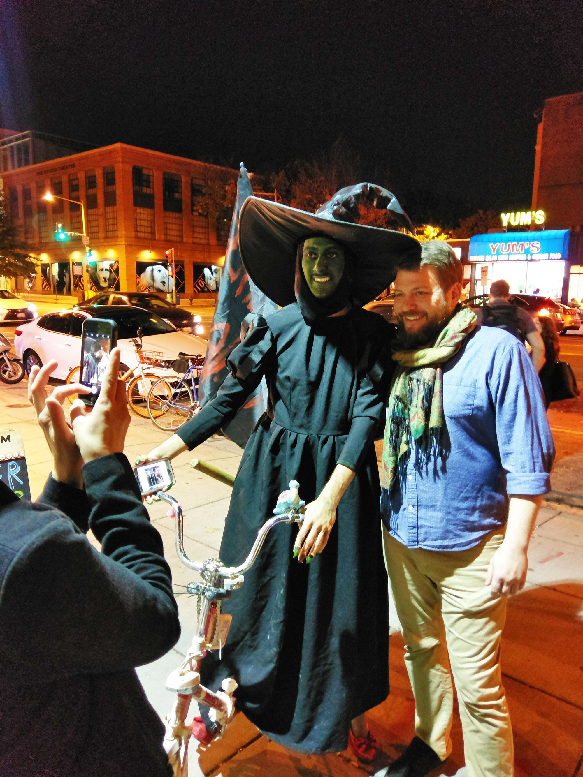 A witch-themed contestant in front of Trade Bar after the Washington D.C. High Heel Race.